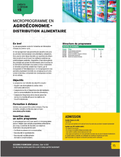 Ce microprogramme vous permettra de connaître avec plus de précision l’environnement de la distribution alimentaire. Vous pourrez ainsi mieux répondre aux questions des divers intervenants et aussi trouver les meilleures solutions aux problématiques soulevées. Image non trouvée