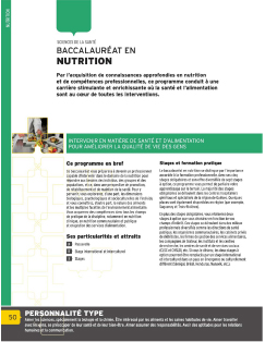 Par l’acquisition de connaissances approfondies en nutrition et de compétences professionnelles, le baccalauréat en nutrition conduit à une carrière stimulante et enrichissante où la santé et l’alimentation sont au cœur de toutes les interventions.
Image non trouvée
