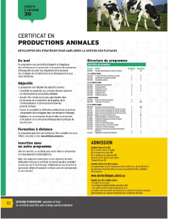 Que vous vous intéressiez aux productions animales, que vous gériez une entreprise d'élevage ou que vous collaboriez avec un producteur, ce certificat vous outillera pour mieux comprendre le fonctionnement de ces productions et en modifier certains éléments dans le but d'améliorer leur succès technicoéconomique. Image non trouvée