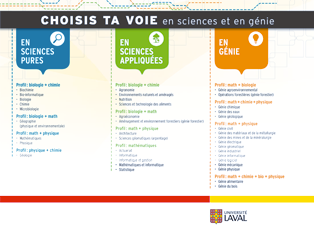 Fiche aidant à mieux comprendre le monde des sciences et génies et vous présentant les différents programmes offerts. Image non trouvée