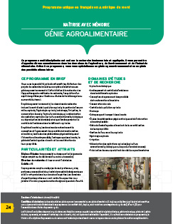 Ce programme multidisciplinaire est axé sur la recherche fondamentale et appliquée. Il vous permettra d’approfondir vos connaissances dans les domaines de l’agriculture, de l’environnement et de l’industrie alimentaire. Grâce à ce programme, vous vous spécialiserez en génie agroenvironnemental ou en génie des procédés alimentaires. Image non trouvée