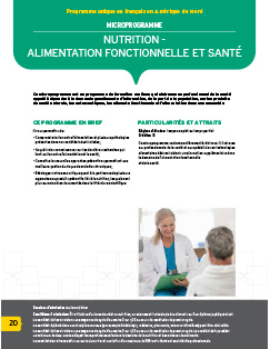 Ce microprogramme est un programme de formation continue qui s’adresse au professionnel de la santé<br />appelé à répondre à la demande grandissante d’information, de la part de la population, sur les produits<br />de santé naturels, les nutraceutiques, les aliments fonctionnels et l’alimentation dans son ensemble. Image non trouvée